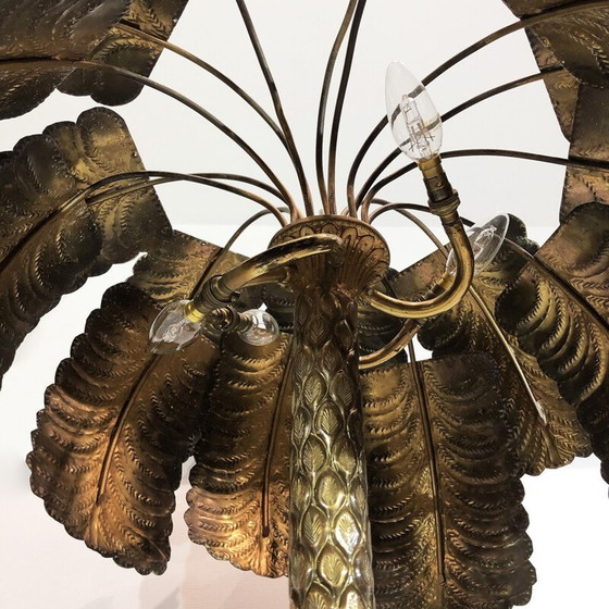 Image 1 of Mid century brutalist brass palm tree floor lamp Hollywood Regency, Spain 1970s