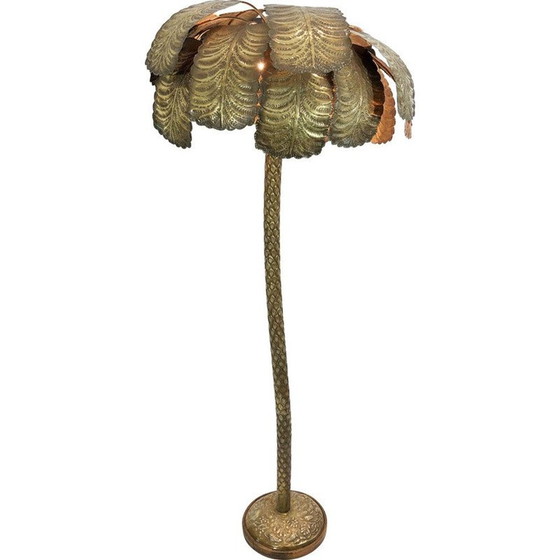 Image 1 of Mid century brutalist brass palm tree floor lamp Hollywood Regency, Spain 1970s