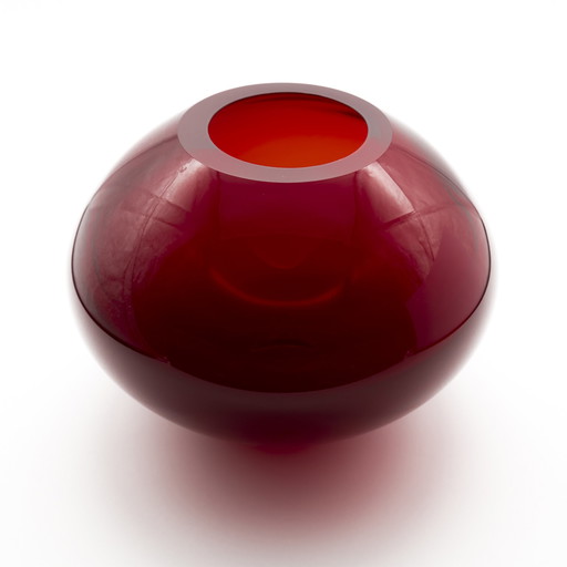 Rosenthal Studio-Line Glass Vase Pure Ambitin Wine-Red Elliptical Ball-Shaped