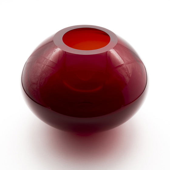 Image 1 of Rosenthal Studio-Line Glass Vase Pure Ambitin Wine-Red Elliptical Ball-Shaped