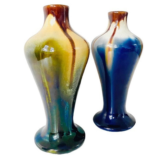 Art deco Thulin dripping glaze vases ceramics