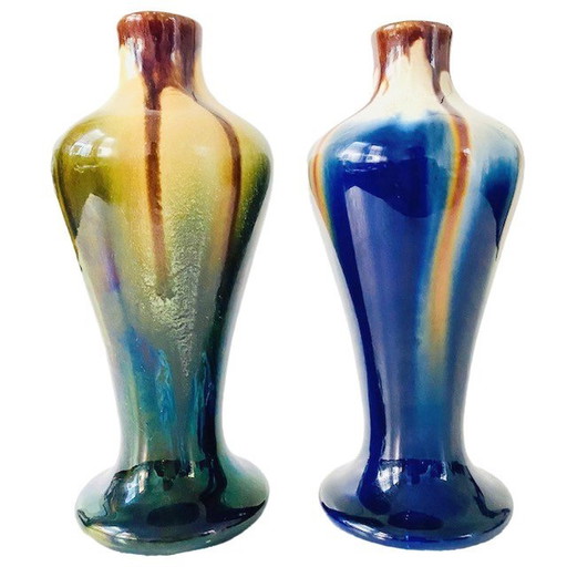 Art deco Thulin dripping glaze vases ceramics