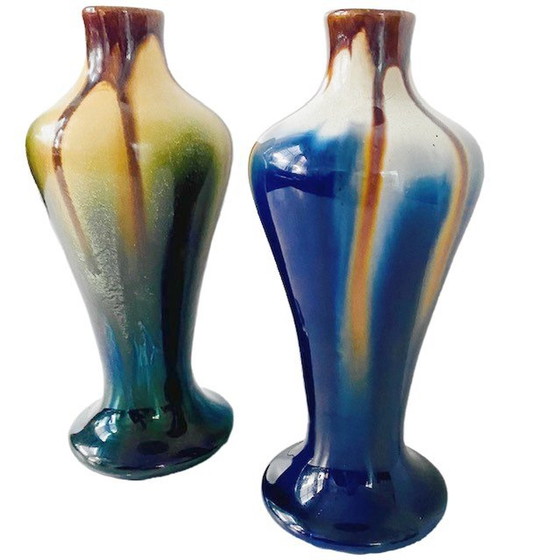 Image 1 of Art deco Thulin dripping glaze vases ceramics