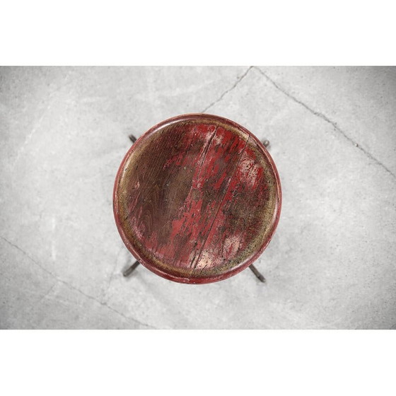 Image 1 of Vintage industrial metal and wood swivel stool, Poland 1950s