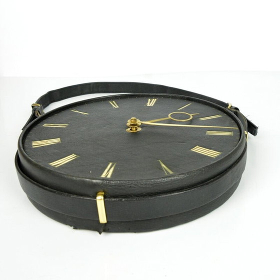 Image 1 of Orologio da parete vintage in pelle Silvos, Germania anni '70