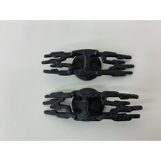 Image 1 of Pair of vintage Brutalist cast iron candle holders, 1970