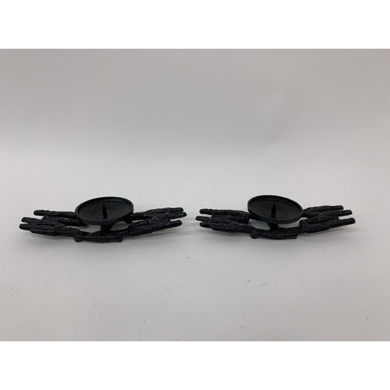Image 1 of Pair of vintage Brutalist cast iron candle holders, 1970
