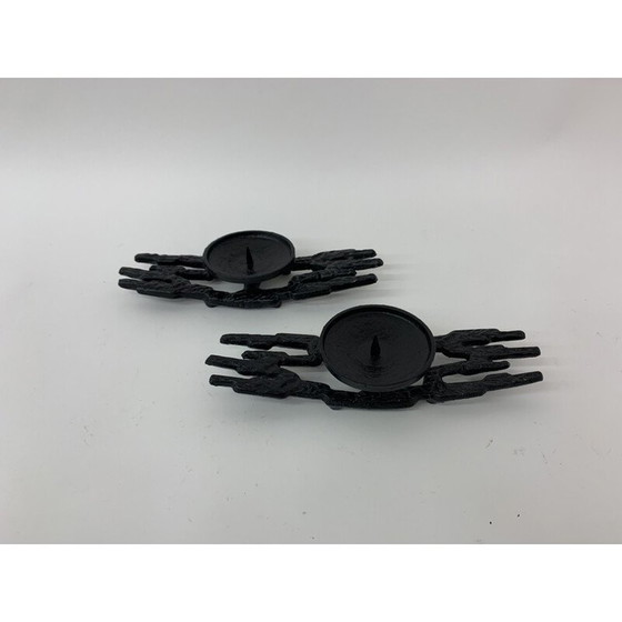 Image 1 of Pair of vintage Brutalist cast iron candle holders, 1970