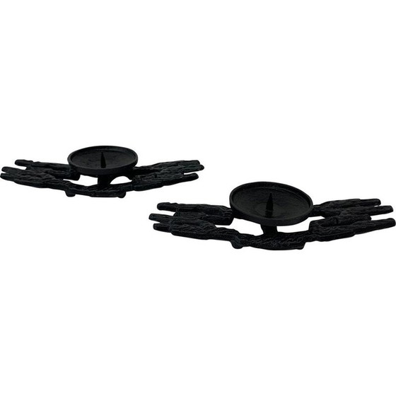 Image 1 of Pair of vintage Brutalist cast iron candle holders, 1970