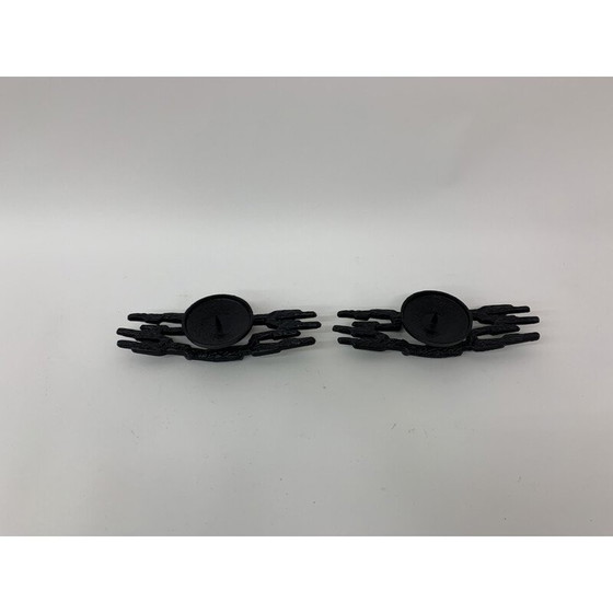Image 1 of Pair of vintage Brutalist cast iron candle holders, 1970