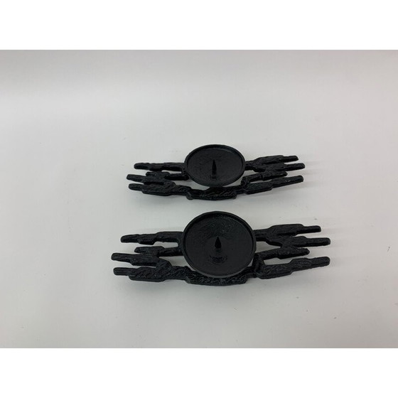Image 1 of Pair of vintage Brutalist cast iron candle holders, 1970