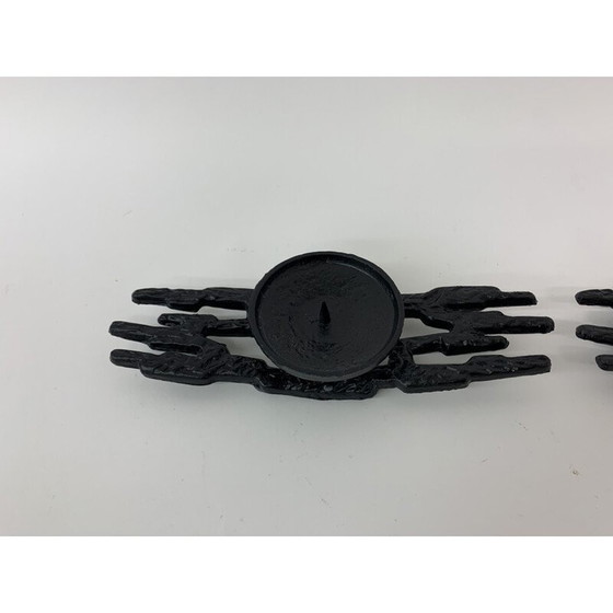 Image 1 of Pair of vintage Brutalist cast iron candle holders, 1970