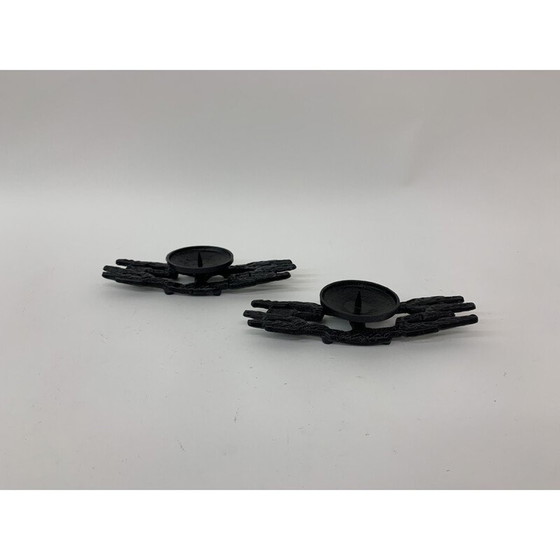 Image 1 of Pair of vintage Brutalist cast iron candle holders, 1970