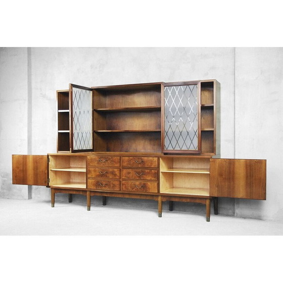 Image 1 of Vintage burr walnut sideboard with glass cabinet, Sweden 1940