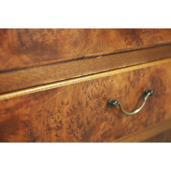 Image 1 of Vintage burr walnut sideboard with glass cabinet, Sweden 1940