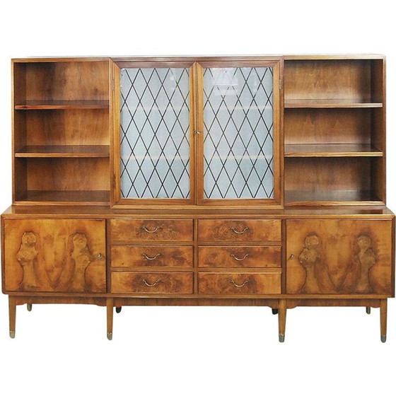 Image 1 of Vintage burr walnut sideboard with glass cabinet, Sweden 1940