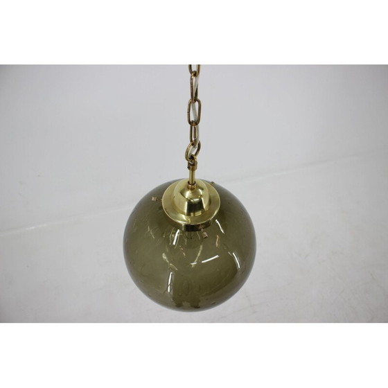 Image 1 of Vintage brass and glass pendant lamp by Valašské Meziříčí, Czechoslovakia 1970