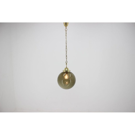 Image 1 of Vintage brass and glass pendant lamp by Valašské Meziříčí, Czechoslovakia 1970