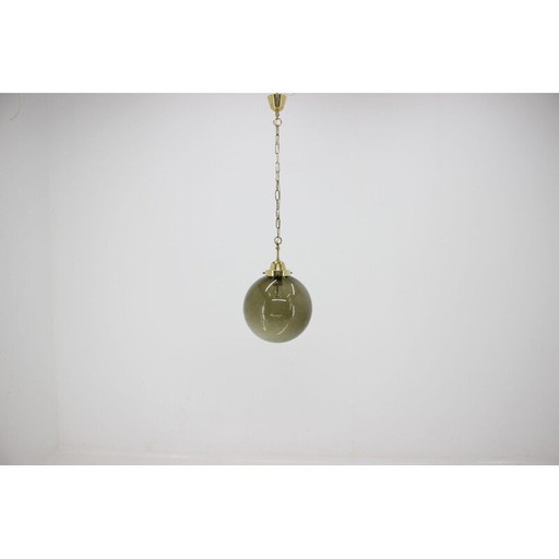 Vintage brass and glass pendant lamp by Valašské Meziříčí, Czechoslovakia 1970