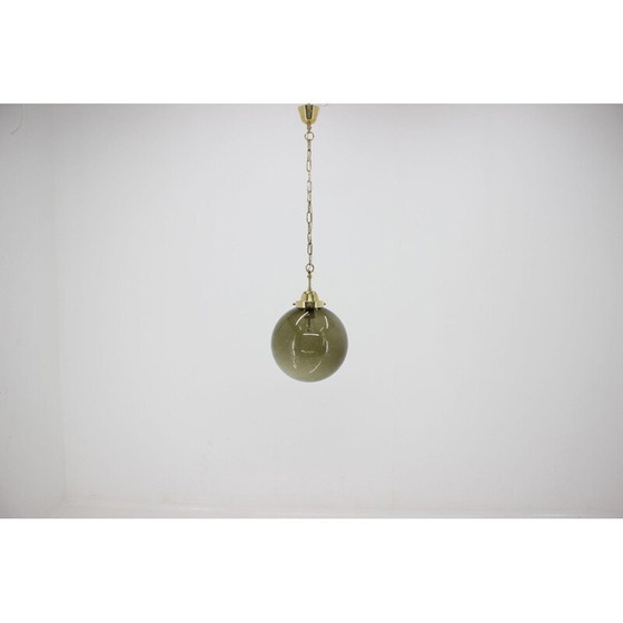 Image 1 of Vintage brass and glass pendant lamp by Valašské Meziříčí, Czechoslovakia 1970