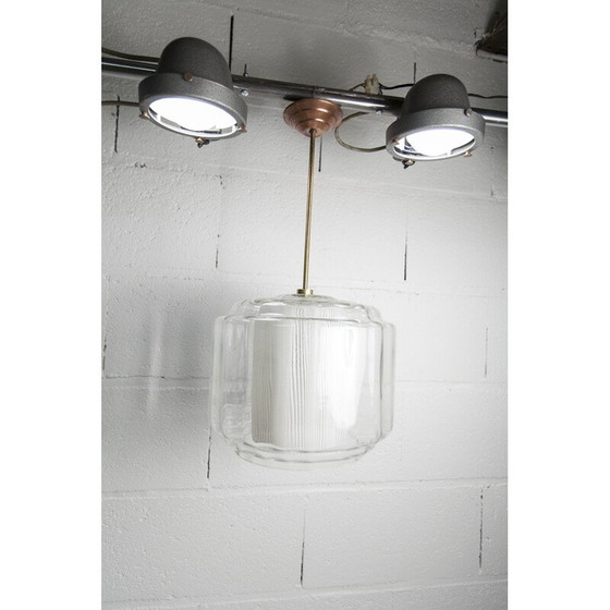 Image 1 of Vintage chandelier in opaline glass and brass, 1930