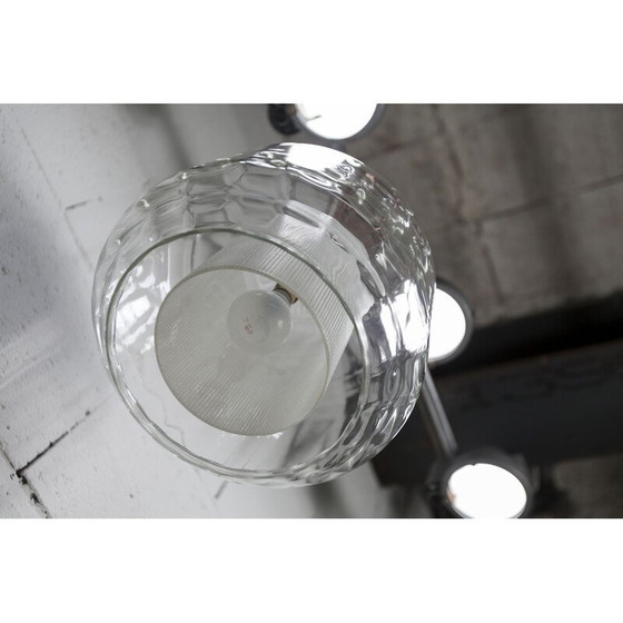 Image 1 of Vintage chandelier in opaline glass and brass, 1930