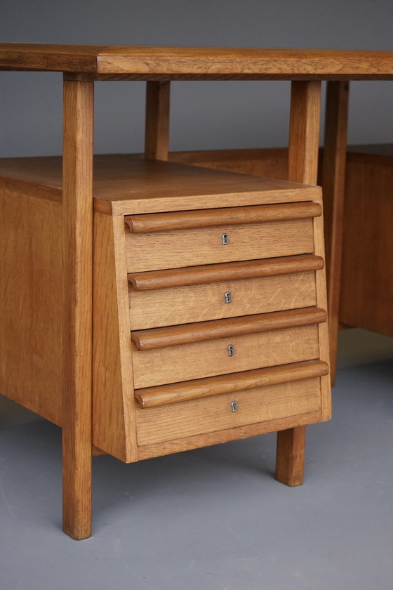 Image 1 of Modernist Oak Office Desk. 1950S