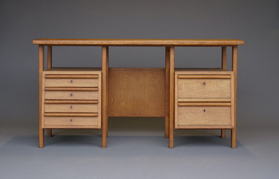 Image 1 of Modernist Oak Office Desk. 1950S