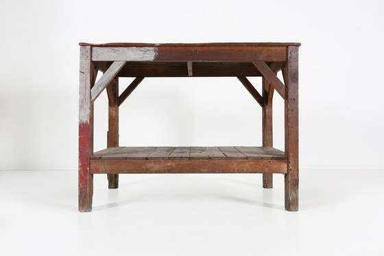 Image 1 of  French Industrial Console Table In Wood, 1920S