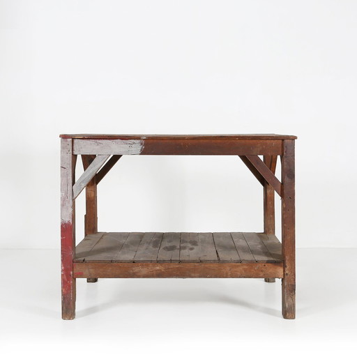  French Industrial Console Table In Wood, 1920S