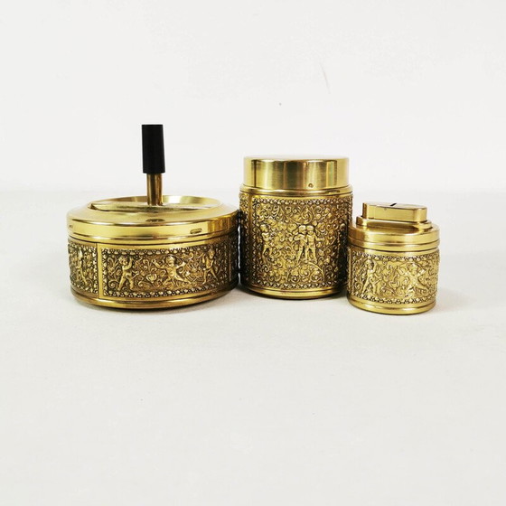 Image 1 of Vintage Art Deco brass and metal smoking set for Erhard, Germany 1960