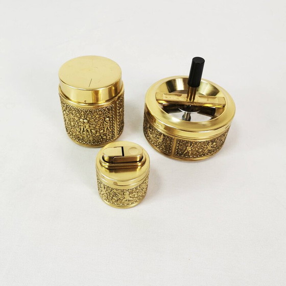 Image 1 of Vintage Art Deco brass and metal smoking set for Erhard, Germany 1960