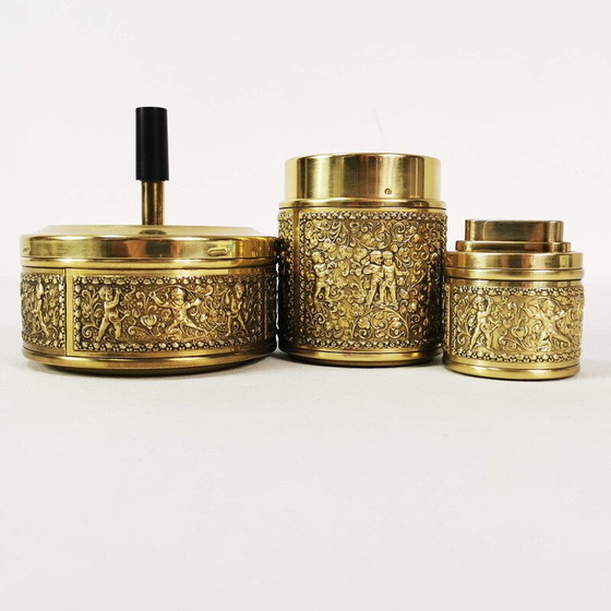 Image 1 of Vintage Art Deco brass and metal smoking set for Erhard, Germany 1960