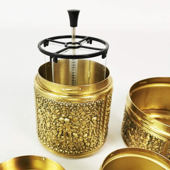 Image 1 of Vintage Art Deco brass and metal smoking set for Erhard, Germany 1960