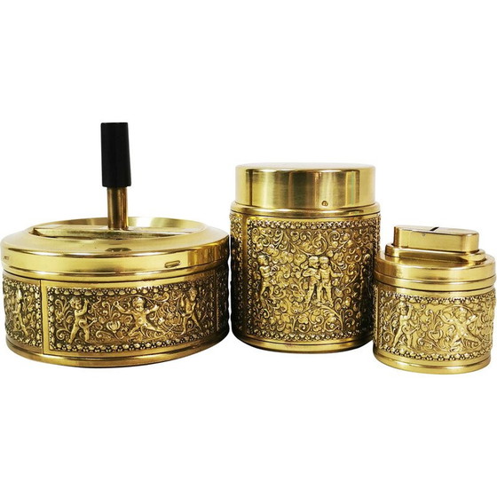 Image 1 of Vintage Art Deco brass and metal smoking set for Erhard, Germany 1960