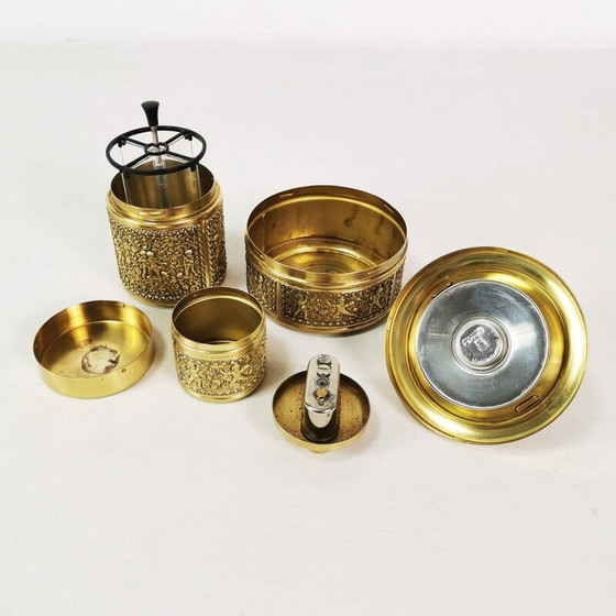 Image 1 of Vintage Art Deco brass and metal smoking set for Erhard, Germany 1960
