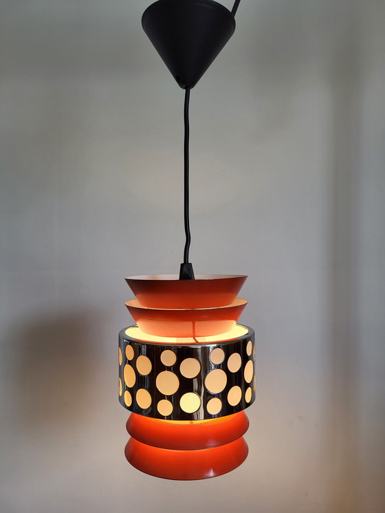 Image 1 of Space age pendant lamp, orange metal, chromé, Massive, Belgium, 1960s-1970s