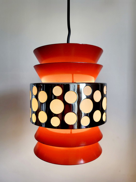 Image 1 of Space age pendant lamp, orange metal, chromé, Massive, Belgium, 1960s-1970s