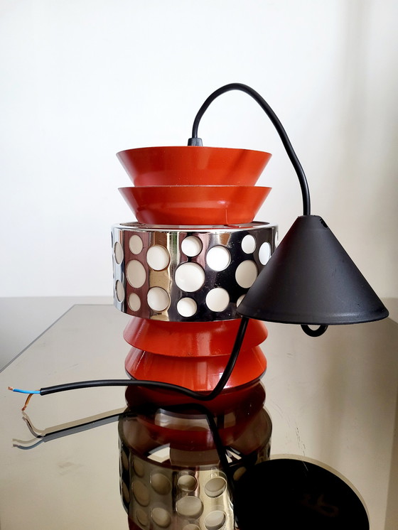 Image 1 of Space age pendant lamp, orange metal, chromé, Massive, Belgium, 1960s-1970s