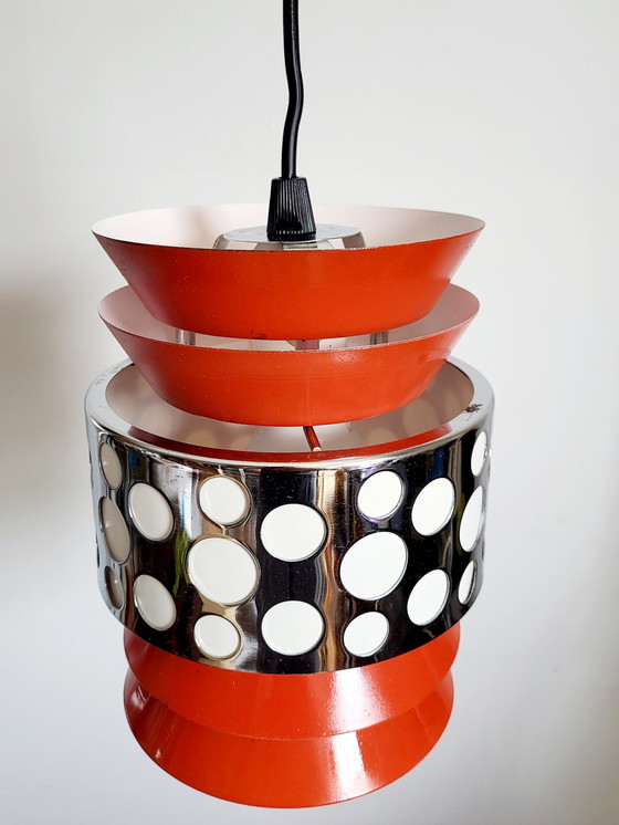 Image 1 of Space age pendant lamp, orange metal, chromé, Massive, Belgium, 1960s-1970s