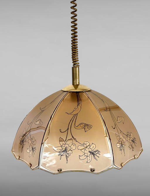 Hollywood Regency Smoke Glass Pendant Lamp Vintage Lamp