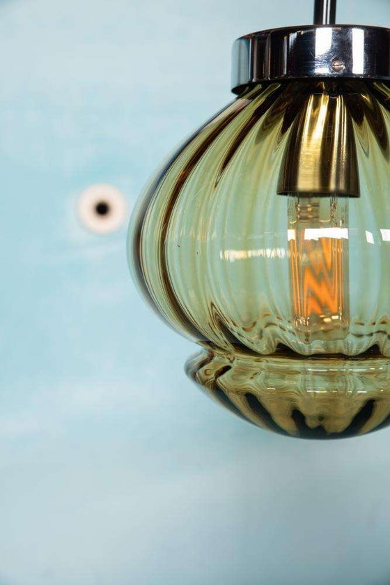 Image 1 of Vintage amber glass pendant lamp Raak Amsterdam, space age yellow glass