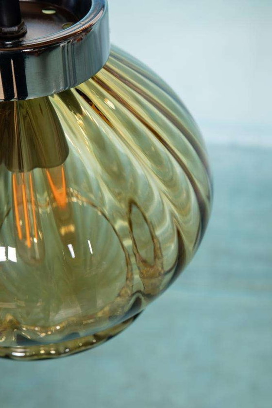 Image 1 of Vintage amber glass pendant lamp Raak Amsterdam, space age yellow glass