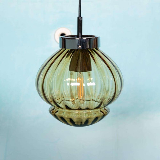 Image 1 of Vintage amber glass pendant lamp Raak Amsterdam, space age yellow glass