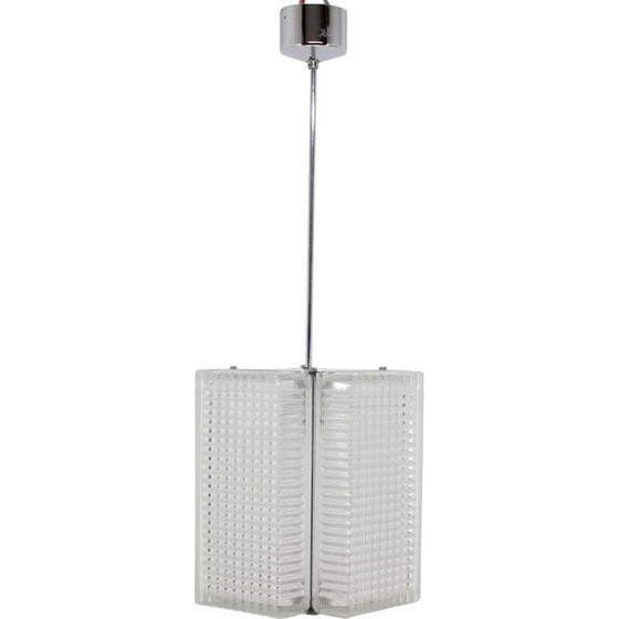 Image 1 of Pair of vintage chrome and glass suspension, Czechoslovakia 1960