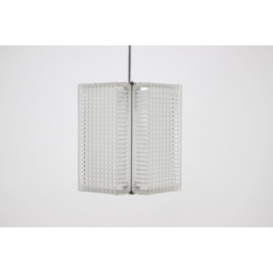 Image 1 of Pair of vintage chrome and glass suspension, Czechoslovakia 1960