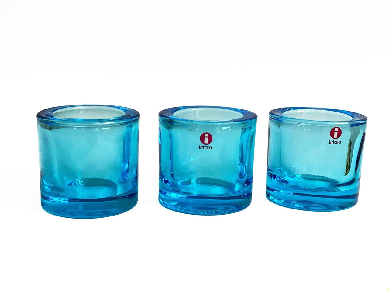 3x light blue Kivi Iittala Marimekko Kivi tea light holders