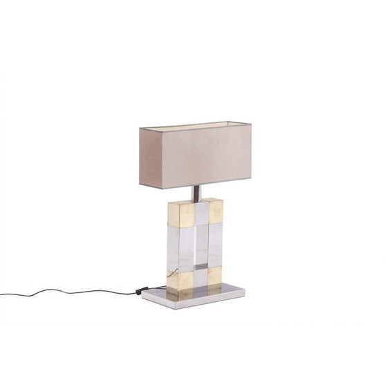 Image 1 of Vintage geometric lamp in silver and gold metal, Italy 1970