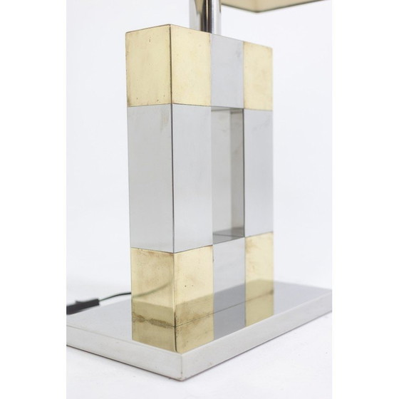 Image 1 of Vintage geometric lamp in silver and gold metal, Italy 1970