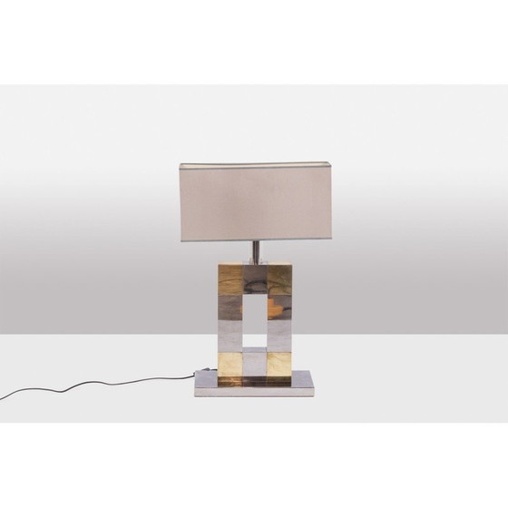 Image 1 of Vintage geometric lamp in silver and gold metal, Italy 1970